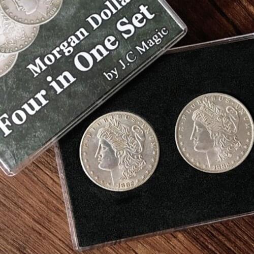 Four in One Morgan Dollar Set Magic Tricks Close Up Magia Coin Appear Vanish Magie Mentalism Illusions Gimmick Prop Accessories
