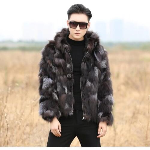 Real genunie natural fox fur coat with hood mens fashion jacket warm winter custom any size