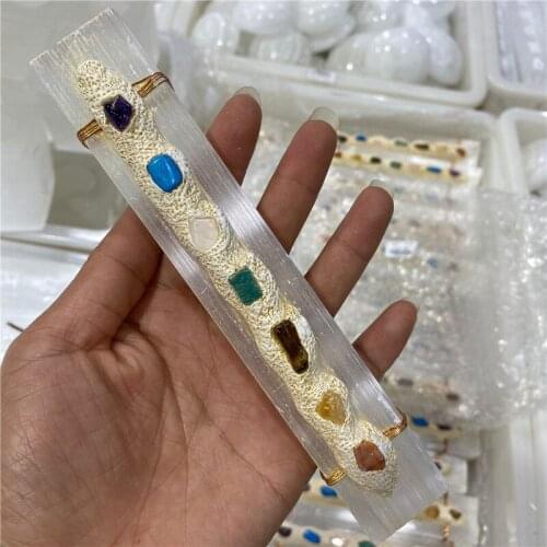 Natural Quartz Crystal Selenite Seven Chakras Reiki Healing Home Decor Mineral Specimen