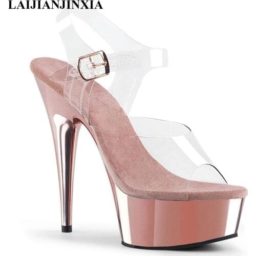 LAIJIANJINXIA New Fashion Women Shoes 15cm High-heeled Sandals Platform Open Toe Rome Sandals Model Female Pole Dancing Shoes