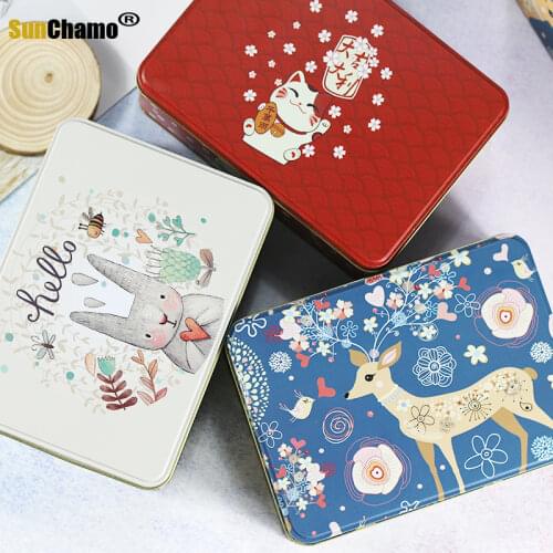Custom New Year Cookies Box Cake Snowflakes Large Creative Rectangular Lucky Cat Tinplate New Round Box Candy Cookies Biscuit