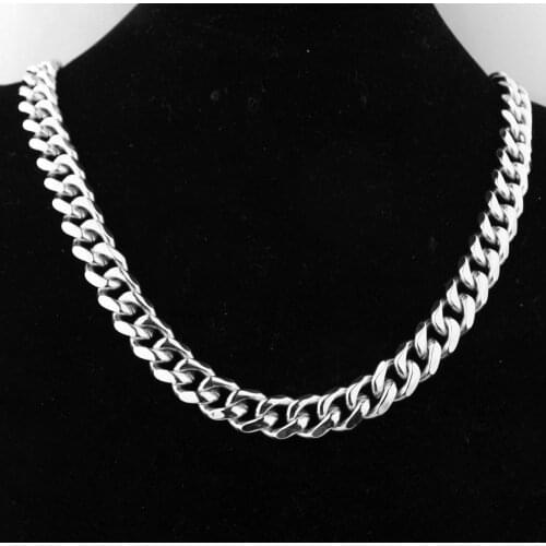 Tiasri 10mm Never Fade Mens Necklace Stainless Steel Cuban Link Chain Silver Color Male Jewelry Gifts for Men Choker Wholesale