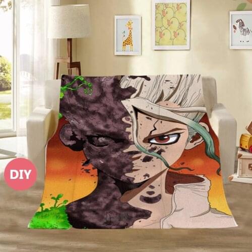 Anime Dr. Stone Ishigami Senkuu Plush Throw Blanket Winter Soft Warm DIY Custom Flannel Blanket Home Textiles 2 Sizes