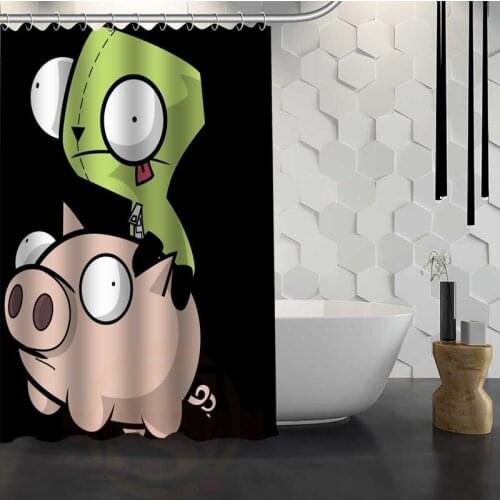 Custom Invader Zim Shower Curtain With Hooks Polyester Fabric Printing Shower Curtain for Bathroom