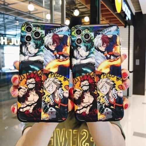 Cartoon My Hero Of The Academy Anime Luxury Phone Case Cover For iPhone 8 7 Plus X XS XR 11 Pro Max 12 Mini SE Diamond Pattern