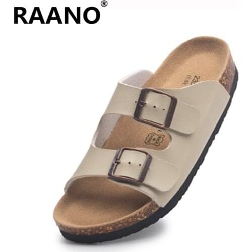 New Stylish Women Men Summer Platform Beach Cork Slippers Leather Print Double Buckle Clogs Sweet Unisex Lovers Flat Sandalias