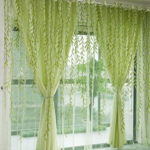 1PC Green Willow Sheer Curtain For Living Room Window Blackout Curtains fabric Home Decor Drapes Green Tulle Curtain