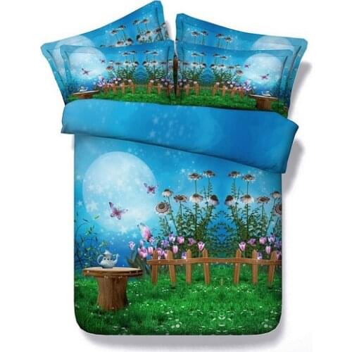 Blue green bedding set duvet cover floral butterfly twin full queen super king size double bed sheet linen bedspread doona quilt