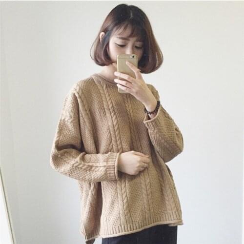 Women Autumn Winter Long-Sleeved Femme Solid Pullover Female Casual Knitted Sweater