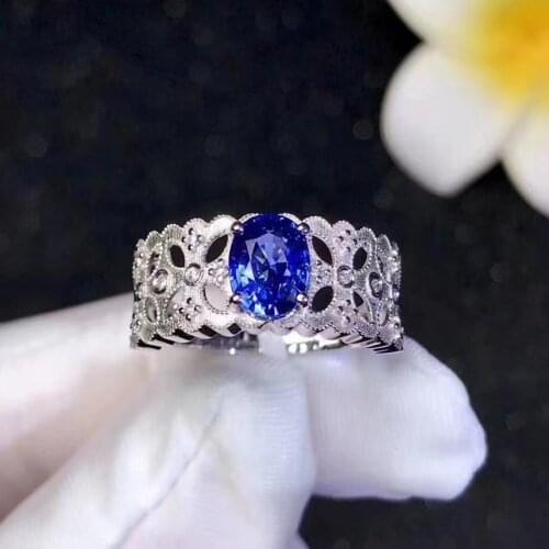 2021 Blue Sapphire Gemstone Ring for Women Jewelry Natural Gem Real 925 Silver Engagement Ring Summer Birthday Gift Birthstone