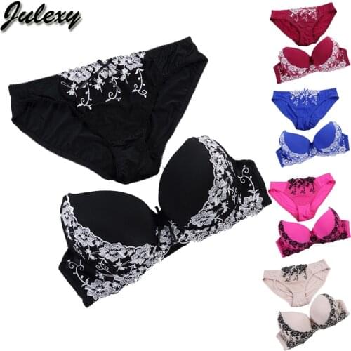 Julexy New 2021 Push Up Lace Underwear Panty Set Embroidery BCD Women Bra Set France Large Size Bra Brief Sets Cotton Sexy