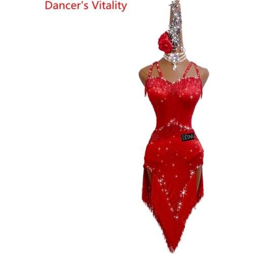 Latin dance dress children female adult sexy bandage halter chacha dancing skirt professional performance dance clothes
