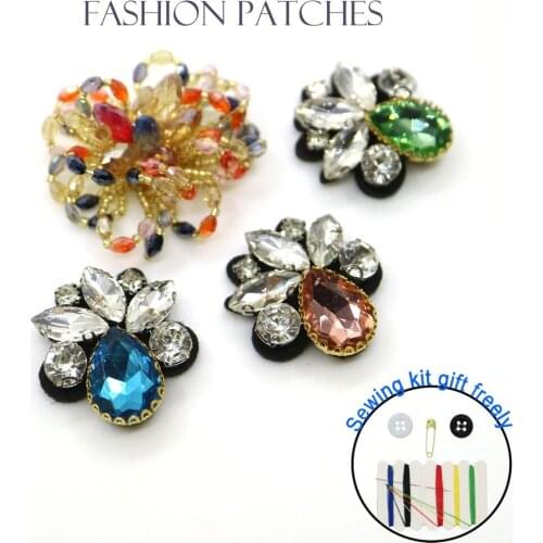 1pc handmade sequin flower patches for clothing DIY rhinestone beaded Sew on patch embroidery applique round parche ropa