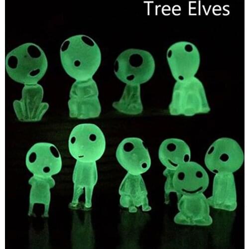 10PCS Princess Mononoke Glow in Dark Ghibli Mini Figure Kodamas Luminous Elf Tree Dolls Model Cartoon Figurines Doll Kids Toys