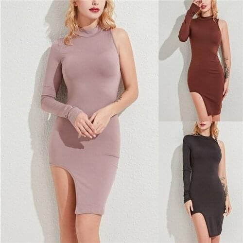 2020 Summer Solid Color Sexy One Shoulder Women Dress Black Irregular Bodycon Dresses Ladies Evening Party For Female Wholesale