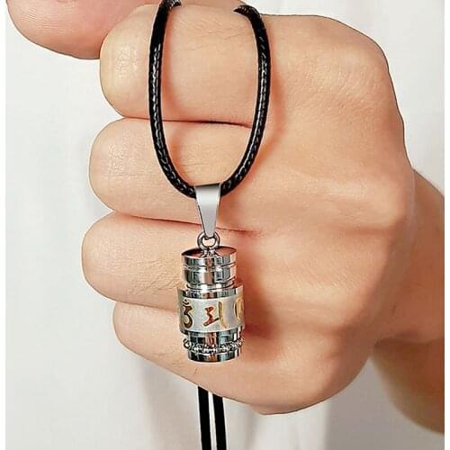 316L Stainless Steel Buddhism Jewelry Mantra Rotatable Pendant Necklace for Women Men Lucky Prayer Wheel Amulet Religion Gift