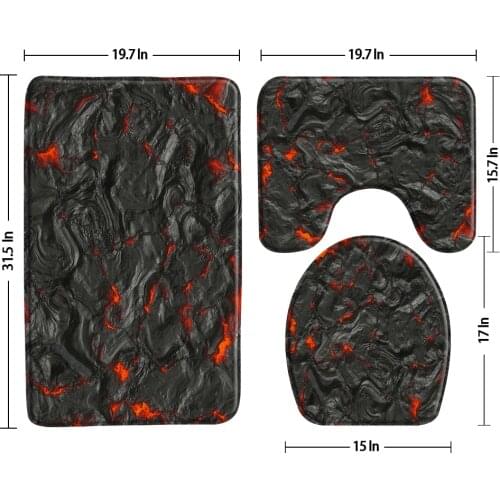 3D Magma Bath Mat 3-Piece Set Bathroom Carpet Water Absorption Non Slip Flannel Washable Rug Toilet Floor Mat Bath Decor Product