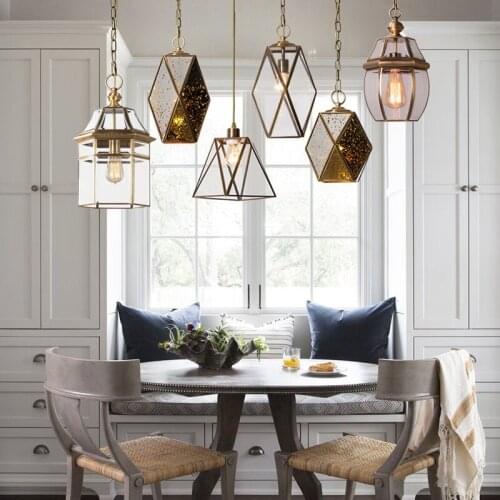 American Retro Copper Pendant Lighting Creativity Glass Hanging Lights Use For kitchen Bedroom Loft Bedside Pendant Lamp