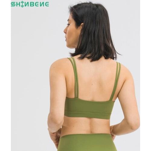 SHINBENE U-Neck Padded Training Workout Gym Bras Women Double Straps Sweat Proof Fitness Yoga Bras Exercise Sports Bras Tops