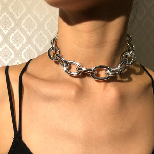 JUST FEEL Punk Chain Choker Necklace Collar Statement Hip Hop Chunky Gold Color Aluminum Thick Chain Necklace Women Men Jewelry