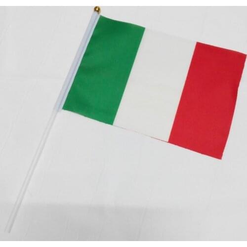 Italy Polyester Flags Home Decoration flag banner 21*14cm Italian Flag hand waving flags with Plastic Flagpoles 10pcs/pack