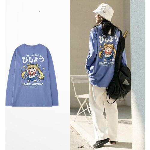 Fashion Lovers Couple T Shirt Men Cartoon Beautiful Girl Print Harajuku T Shirts For Men And Women Hip Hop Long Sleeve Tee