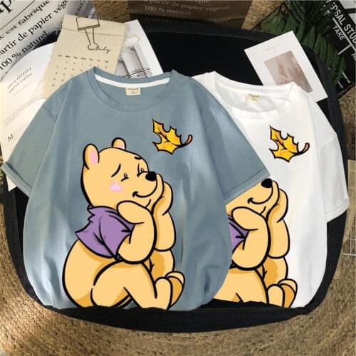 Disney cartoon Winnie the Pooh T-shirt women casual oversized top Kawaii Harajuku clothes short-sleeved yellow woman T-shirt