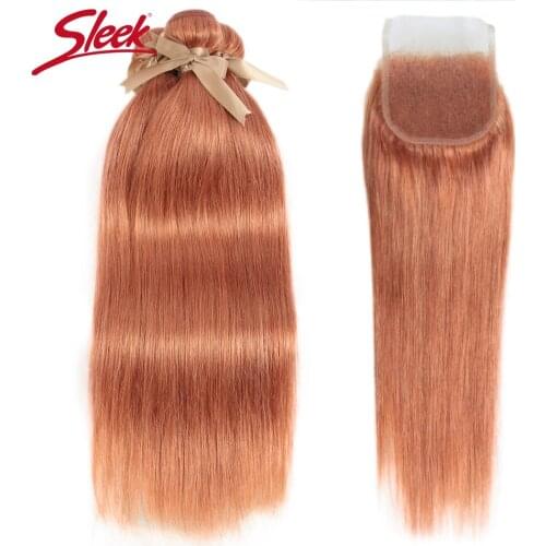 Sleek Brazilian Straight Hair Bundles With Closure O BLOND II Hair Weave 10-26 Inches Remy Human Hair 3 Bundles With Closure