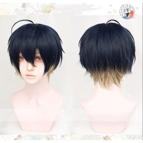 Game Hand Tour A3! Usui Masumi Cosplay Wigs Black Gradient Linen Heat Resistant Synthetic Hair Wigs + Wig Cap