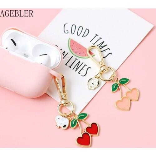Ins Style Cute Girl Heart Shape Knitting Red Cherry Key Buckle Account Bag Pendant Car Key Chain Keyring Women Gift