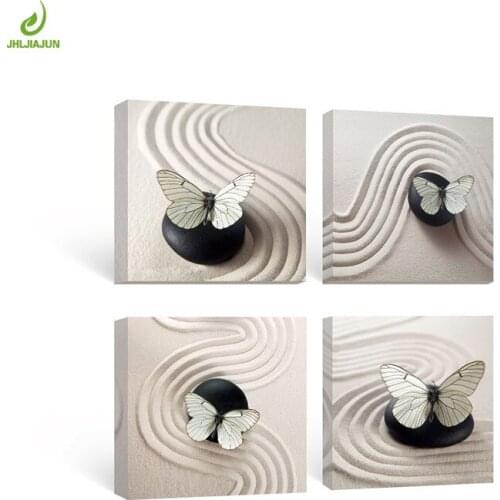 JHLJIAJUN 4 Piece Modern Sand Butterfly Canvas Art Decoration Home Modular Picture Art Decorative No Frame Home Decor Painting