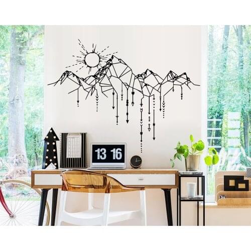Creative Geometric Mountain Wall Sticker Decor For Living Room Bedroom Decoration Sun Wall Decal Stickers Murals Wallpaper