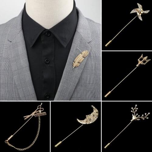 Mens Advanced Golden Chic Brooch Deer Leaf Moon Windmill Suit Shawl Lapel Pins Uxedo Corsage Hat Shirt Party Daily Accessory