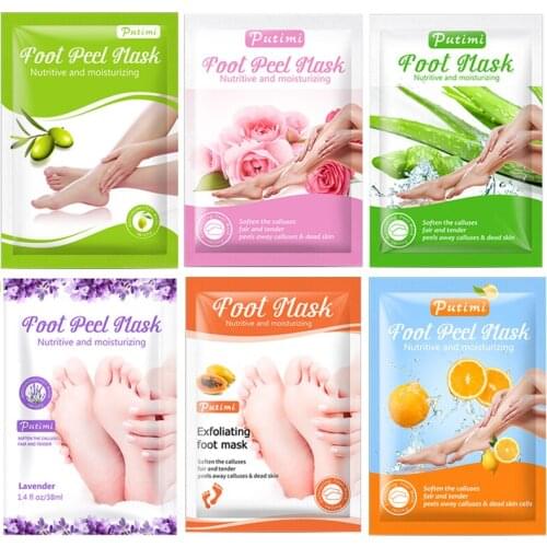 PUTIMI 6Pairs Foot Peeling Socks for Pedicure Socks Dead Skin Scrub Calluses Whitening Exfoliating Foot Mask for Legs Patch