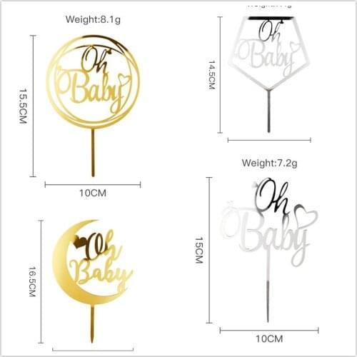 New Oh Baby Acrylic Valentines Day Cake Topper Golden Silver Baby Shower Cake Topper For Birthday wedding Party Cake Decoration