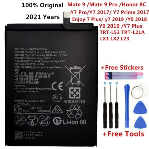 Original HB396689ECW 4000mAh Battery for Huawei Mate 9/9 Pro Y7 Prime Y7 2017 Honor 8C Y9 2018 2019 Version Enjoy 7 plus