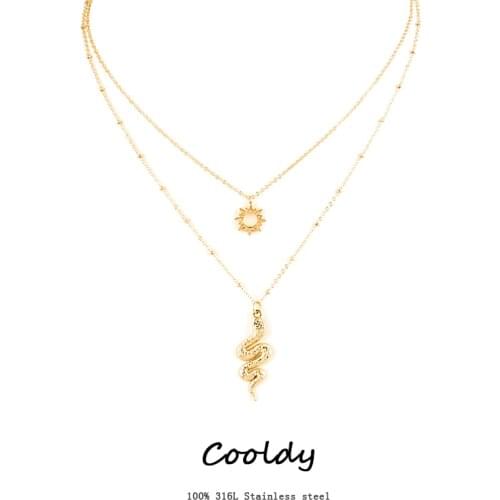 Snake Stainless Steel Necklace For Women Animal Dangle Pendant Necklace Minimalist Style Fashion Female Animal Jewelry Gift