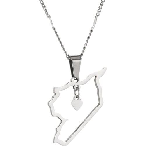Stainless Steel Syria Map Pendant Necklaces Outline Pendant Necklace Syrians Map Heart Jewelry