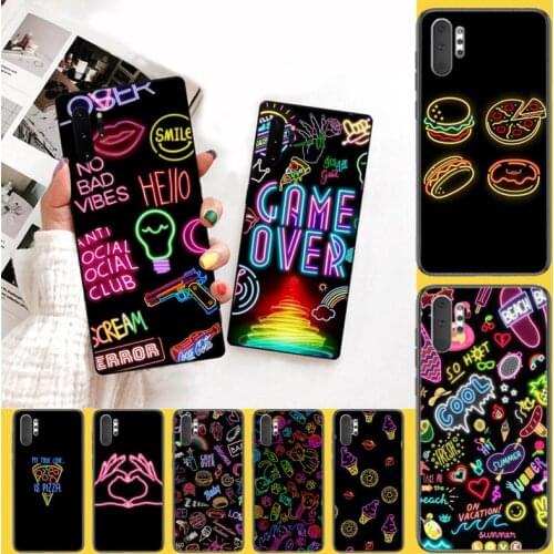 PENGHUWAN Black background Neon pattern Phone Case for Samsung Note 3 4 5 7 8 9 10 pro M10 20 30
