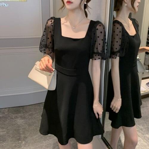 Dress Waist High Thin and Temperament Mesh Stitching Womens Summer Black Dating Skirt All-Matched and Comfortable d88