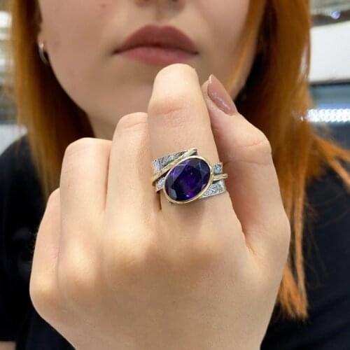 Authentic Hand Production Amethyst Gemstone Silver Ring