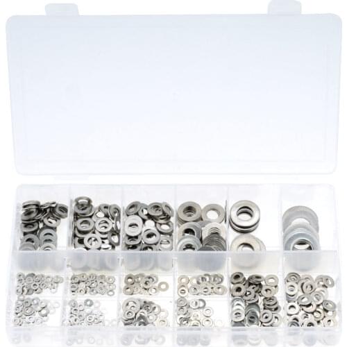 800PCS/Box M2 M2.5 M3 M4 M5 M6 M8 M10 M12 Stainless Steel Washer Plain Washer Kit Screw Fastener Hardware Assortment Accessories