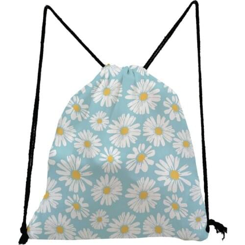 Pretty Blue Drawstring Bags Floral Printed Backpack Unisex Preppy Style Book Bag High Capacity Shoe Bag to School Storage Bag