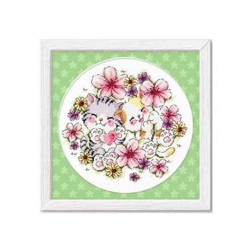 Soda-so3246 flower cat precise printing cross stitch embroidery kits Top Quality Lovely Hot Sell Counted Cross Stitch Kit