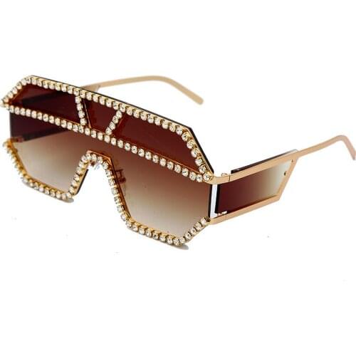 Luxury 10 Color One Piece Lens Rhinestone Sunglasses Women Oversized Square Sun Glasses Brand Designer Men Sun Glasses UV400