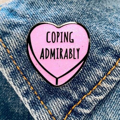 Coping Admirably Glitter LOVE Hear Enamel Brooch Pin Backpack Hat Bag Collar Lapel Pins Badges Women Mens Fashion Jewelry Gifts