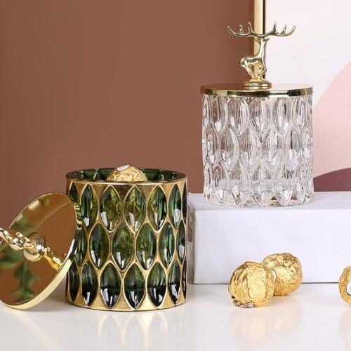 Nordic Glass Candy Storage Tank Creative Living Room Jewelry Bottle Transparent Dried Fruit Tray Sugar Jar with Cover Sealed Can