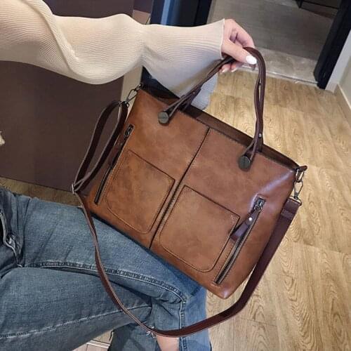 Women Handbags Tote Bag Three Pocket Retro Female Messenger Bags Women Luxury Leather Shoulder Bag Fashion Casual Lady Tote Bag