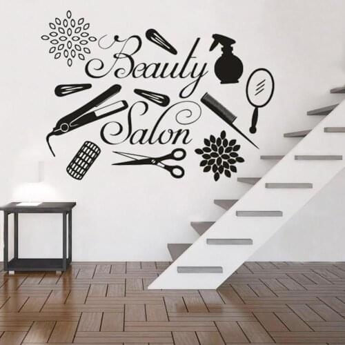 Vinyl Beauty Salon Logo Wall Decals Decor Waterproof Hairdresser Tools Stickers Make Up Window Beauty Studio Decoration HY1976
