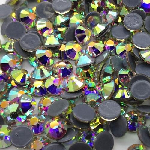 Top Quality Super Bling SS3~SS50 Crystal AB Color Hot Fix Stone Flatback Iron On Hotfix Rhinestone for Dress Making
